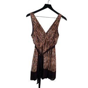 Mixit Women's Babydoll Y2K Fairy Lace Tie Waist Polka Dot Top Pink Brown Size M